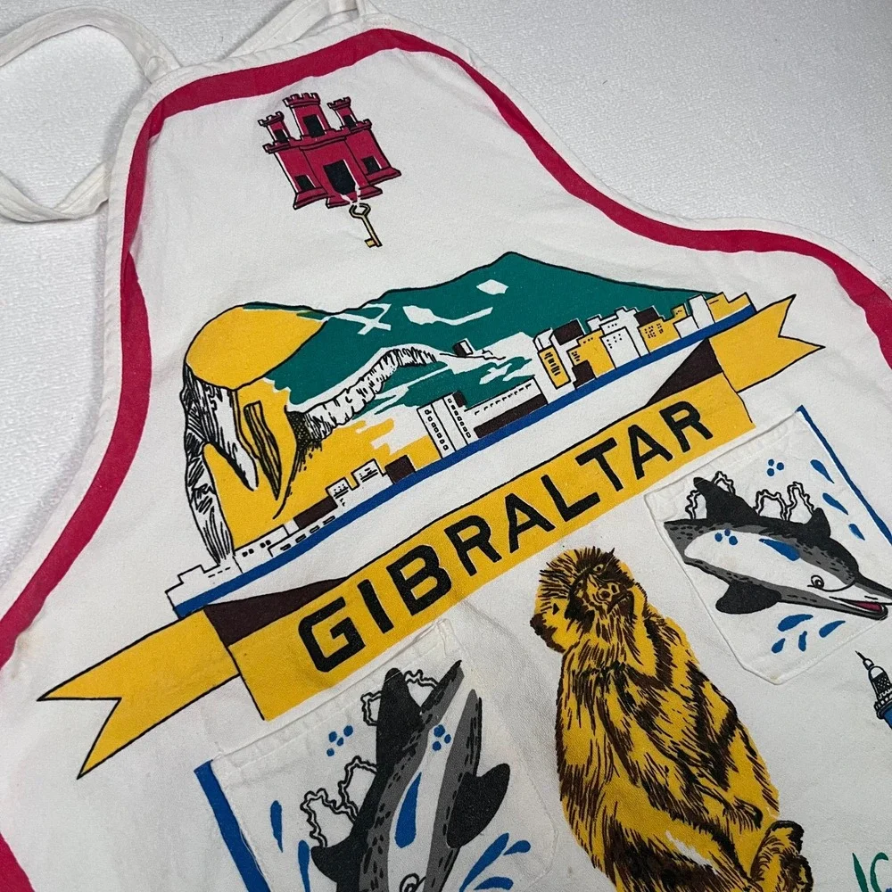 Gibraltar Souvenir Apron Novelty Graphic Print Kitchen‎ Cooking White